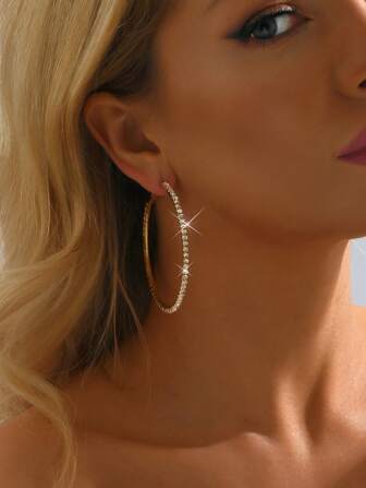 時尚全鑲鑽銀色＆金色大圓環耳環,適用於女性