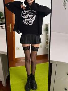 1 đôi Đen Lưới Trên đầu gối Vớ Với Xu hướng: Cắt giảm , Trang trí ren , Ngắn Chân váy Và pantyhose Đối với Hợp thời Cô gái - màu đen - Xem 1