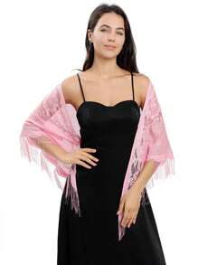 Boho風格1入組女式斗篷披肩三角圍巾，流蘇設計，適用於新娘舞會婚禮晚禮服沙灘旅行 - 彩色 - 查看 15