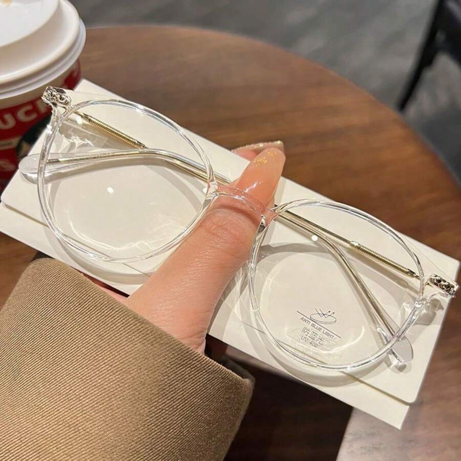 Gafas de moda ovaladas para hombre - Oro transparente - Ver 1