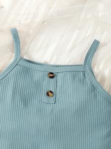 少女針織坑紋套裝吊帶上衣和短褲，休閒多變多色組合