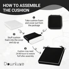 Downluxe Outdoor Chair Cushions For Patio Furniture, Waterproof Square Corner Memory Foam Patio Chair Cushion With Adjustable Ties And Portable Handle, 19" X 19" X 3" - 黑與白 - 查看 7