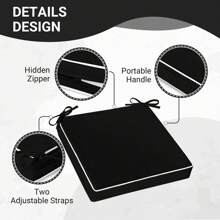 Downluxe Outdoor Chair Cushions For Patio Furniture, Waterproof Square Corner Memory Foam Patio Chair Cushion With Adjustable Ties And Portable Handle, 19" X 19" X 3" - 黑與白 - 查看 4