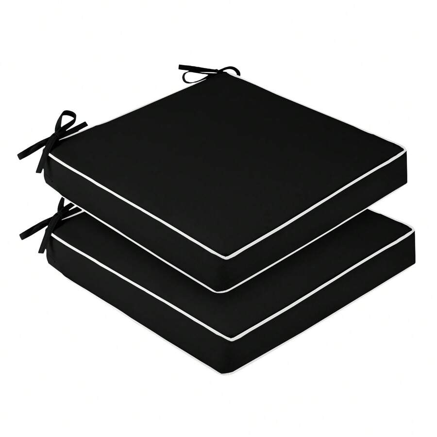 Downluxe Outdoor Chair Cushions For Patio Furniture, Waterproof Square Corner Memory Foam Patio Chair Cushion With Adjustable Ties And Portable Handle, 19" X 19" X 3" - 黑與白 - 查看 1