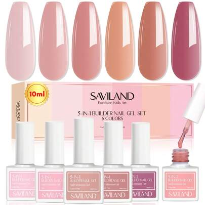 Saviland Gel per ricostruzione unghie in gel Set 6 colori Gel per ricostruzione unghie, Gel per ricostruzione unghie 5 in 1 Nudes Pink UV Gel, Gel per