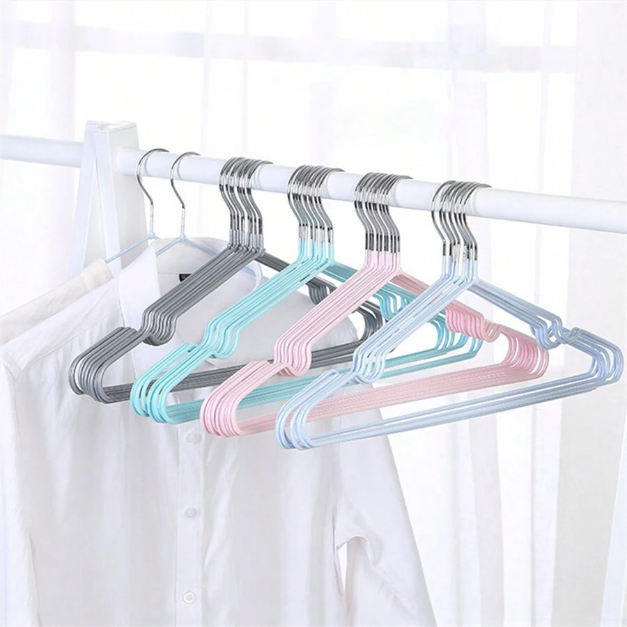 10 cái/gói Móc treo quần áo bằng kim loại chống trượt nhúng nhựa gia dụng cho người lớn và trẻ em, màu trơn, không để lại dấu vết - Nhiều màu - Xem 1