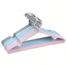 10 cái/gói Móc treo quần áo bằng kim loại chống trượt nhúng nhựa gia dụng cho người lớn và trẻ em, màu trơn, không để lại dấu vết - Nhiều màu - Xem 3