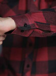 Camisa xadrez de flanela masculina, modelagem regular/manga comprida/quente/casual - Vinho - Visão 5