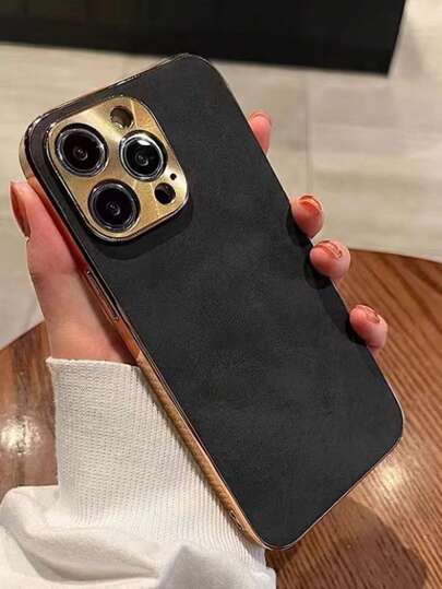 New Business Retro PU Leather Phone Case Suitable For Samsung S22/23/24/25, 11/12/13/14/15/16/17 Pro/Pro Max, Premium Metal Lens Full Coverage Electroplated Protective Cover