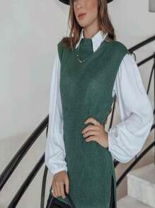Women Sweater Vests - Dark Green - View 2