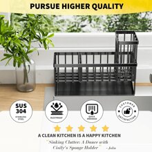 Cisily Kitchen Item Sink Caddy Kitchen Organizer, Sponge Holder For Kitchen Sink, Drain On An Incline Kitchen Sink Organizer,Rust-Resistant Metal Black Sink Caddy,Sink Caddy With Brush Holder