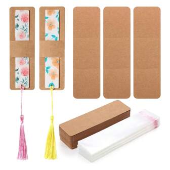 200pcs Diy Blank Paper Bookmarks With Leather Material, Transparent Self-Adhesive Bags And Display Cards