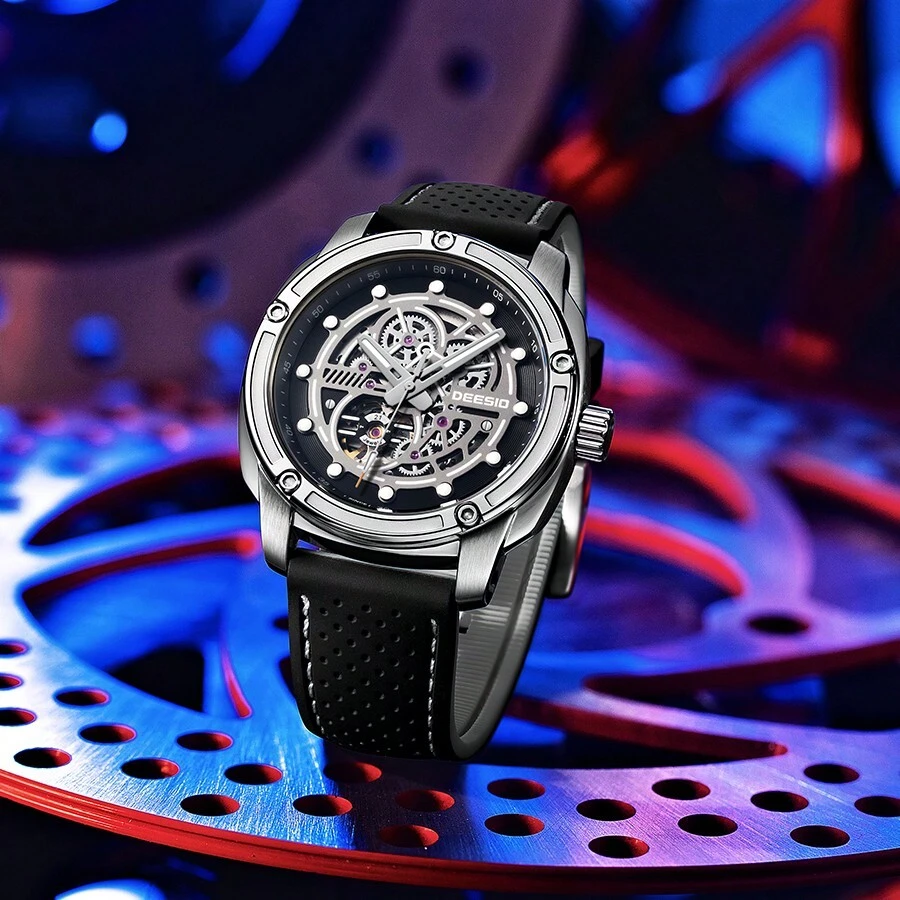 Đồng hồ cơ tự động Deesio Luxury dành cho nam có dây đeo, đồng hồ thời trang thường ngày, quà tặng Giáng sinh và năm mới - Xám - Xem 1