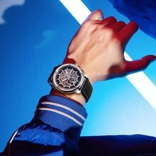 Đồng hồ cơ tự động Deesio Luxury dành cho nam có dây đeo, đồng hồ thời trang thường ngày, quà tặng Giáng sinh và năm mới - Xám - Xem 5