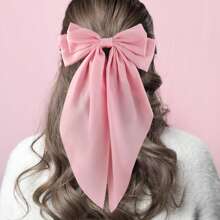 4入組蝴蝶結女孩髮夾,緞帶長尾鱷魚夾髮飾（黑色,米色,粉色,玫瑰色） - 彩色 - 查看 6