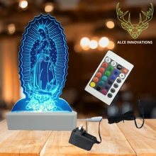 Làmpara de Virgen de Guadalupe 3D Multicolor con Control de Acrílico - Blanco - Ver 3