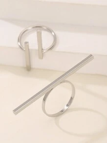 2pcs Fashionable Minimalist Geometric Line Decor Adjustable Open Ring, Suitable For Men And Women Daily Wear Jewelry Accessories - Silver - View 6