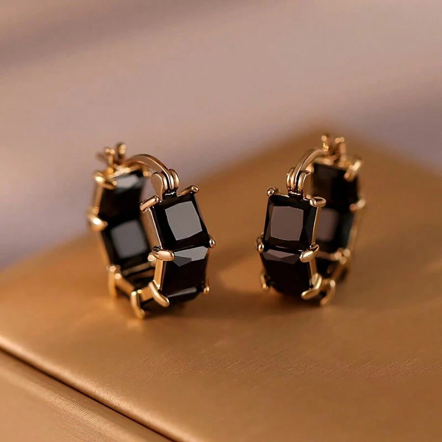 1 Par de elegantes aretes negros de alta calidad - Dorado - Ver 1