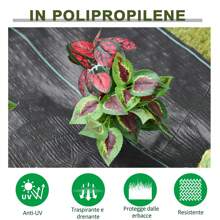 Outsunny Telo Pacciamatura 50x2m 100g/m² Telo Anti Erbacce Telo Nero per Orto, Serra, Giardino Drenante e Traspirante con Quadrettatura - nero - Visualizzare 4