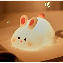 Toque Recarregável Lâmpada De Silicone Para Coelho Coelhinho Noturna RGB Dimerizável Quartos De Dormir Presentes - Branco - Visão 1