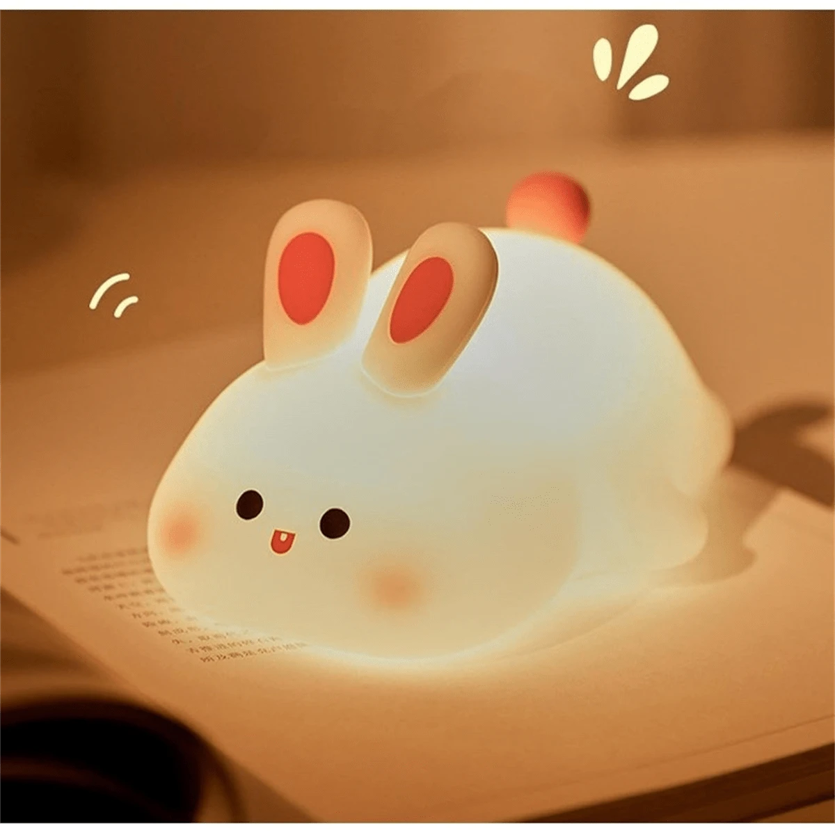 Toque Recarregável Lâmpada De Silicone Para Coelho Coelhinho Noturna RGB Dimerizável Quartos De Dormir Presentes - Branco - Visão 1