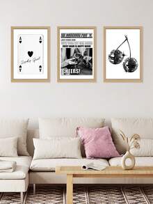 3張迪斯科球帆布海報紙牌玩樂印刷圖片黑白藝術印刷時尚牆藝術酒杯歡呼藝術畫北歐牆海報臥室酒吧俱樂部裝飾無框 - 軍綠色 - 查看 5