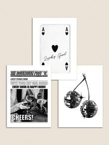 3張迪斯科球帆布海報紙牌玩樂印刷圖片黑白藝術印刷時尚牆藝術酒杯歡呼藝術畫北歐牆海報臥室酒吧俱樂部裝飾無框 - 軍綠色 - 查看 8