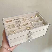 1pc 3-Tiered Jewelry Storage Box, Acrylic Velvet Lined Drawer Jewelry Case, Ring, Necklace, Earrings Display Container Holder, Dustproof - 1 - View 6