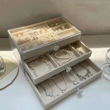 1pc 3-Tiered Jewelry Storage Box, Acrylic Velvet Lined Drawer Jewelry Case, Ring, Necklace, Earrings Display Container Holder, Dustproof - 1 - View 7