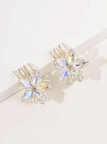 2个水钻花朵爪夹，金属发夹，甜美风格刘海装饰发饰，派对情人节发爪发夹，学校用品，头部饰品 - 彩色 - 查看 9