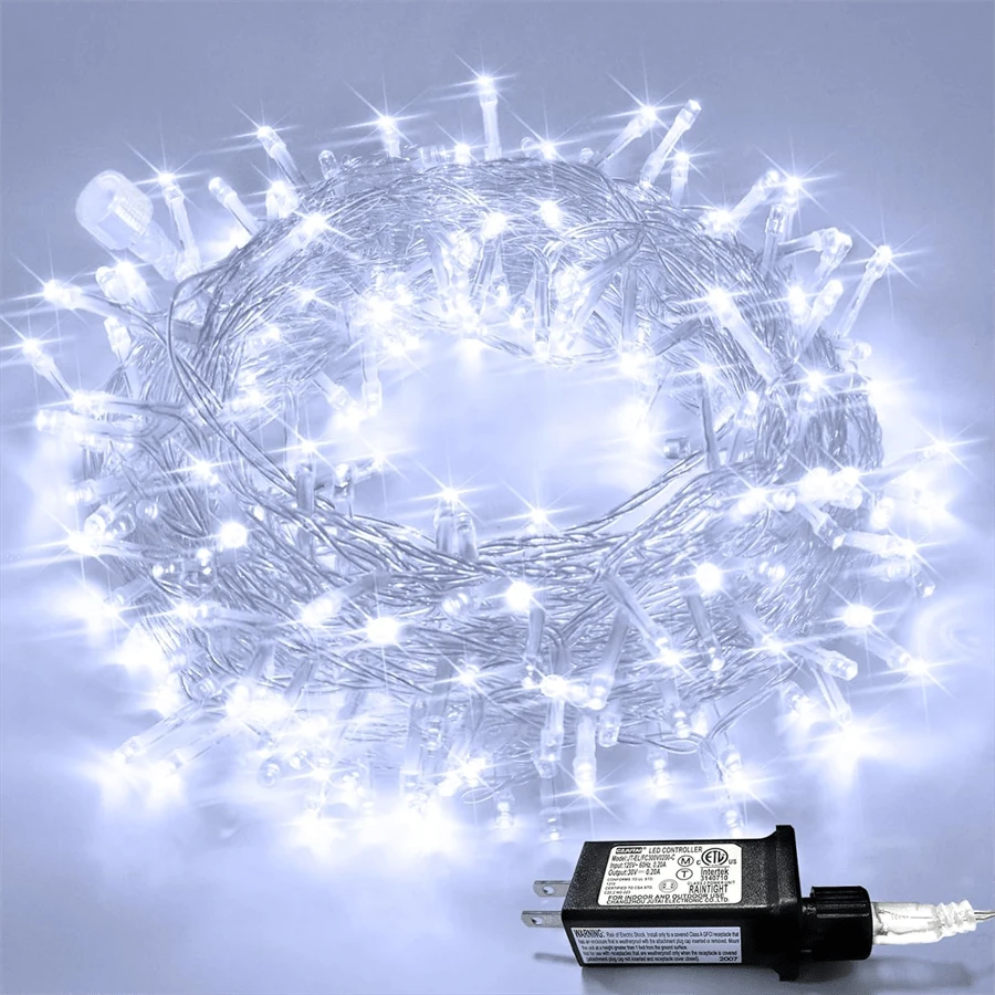 JMEXSUSS 33ft 100 LED White Christmas Lights, 8 Modes Connectable Clear Wire Twinkle Fairy String Lights Indoor, Plug-In Christmas String Lights Outdoor Waterproof For Christmas Wedding Party Tree - Putih - View 1