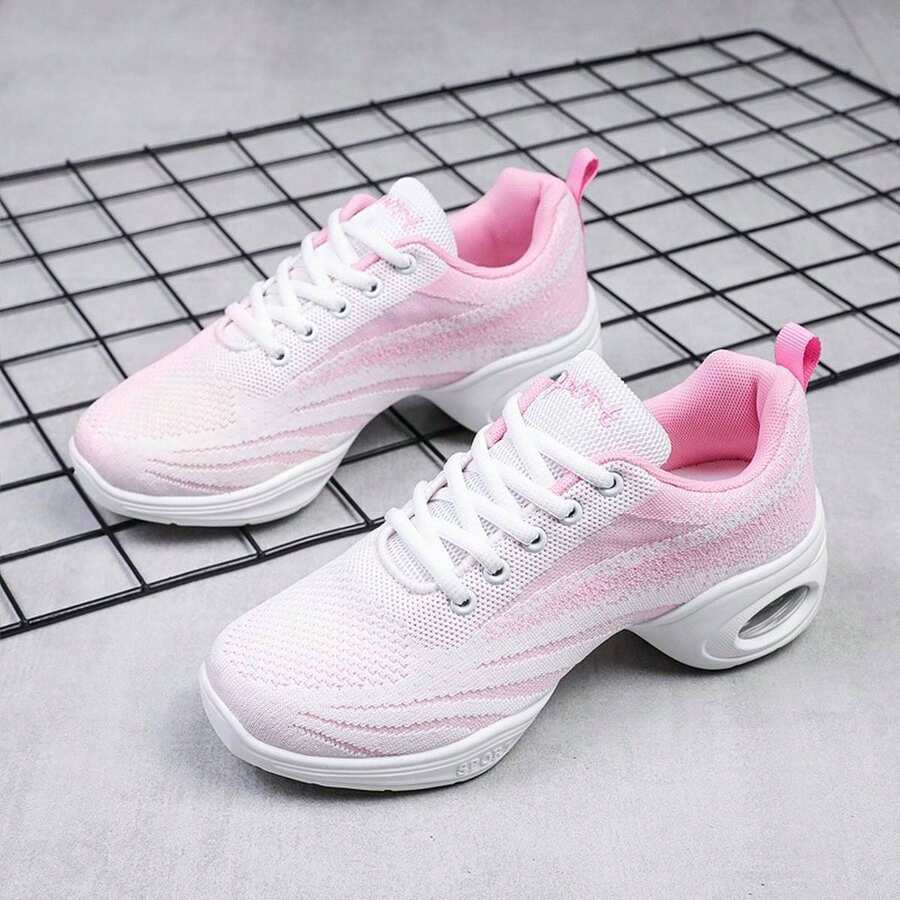 成人女透氣網面軟底中跟舞鞋廣場舞 - 粉色 - 查看 1