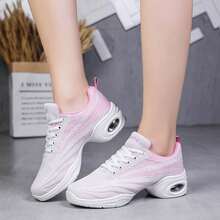 成人女透氣網面軟底中跟舞鞋廣場舞 - 粉色 - 查看 5