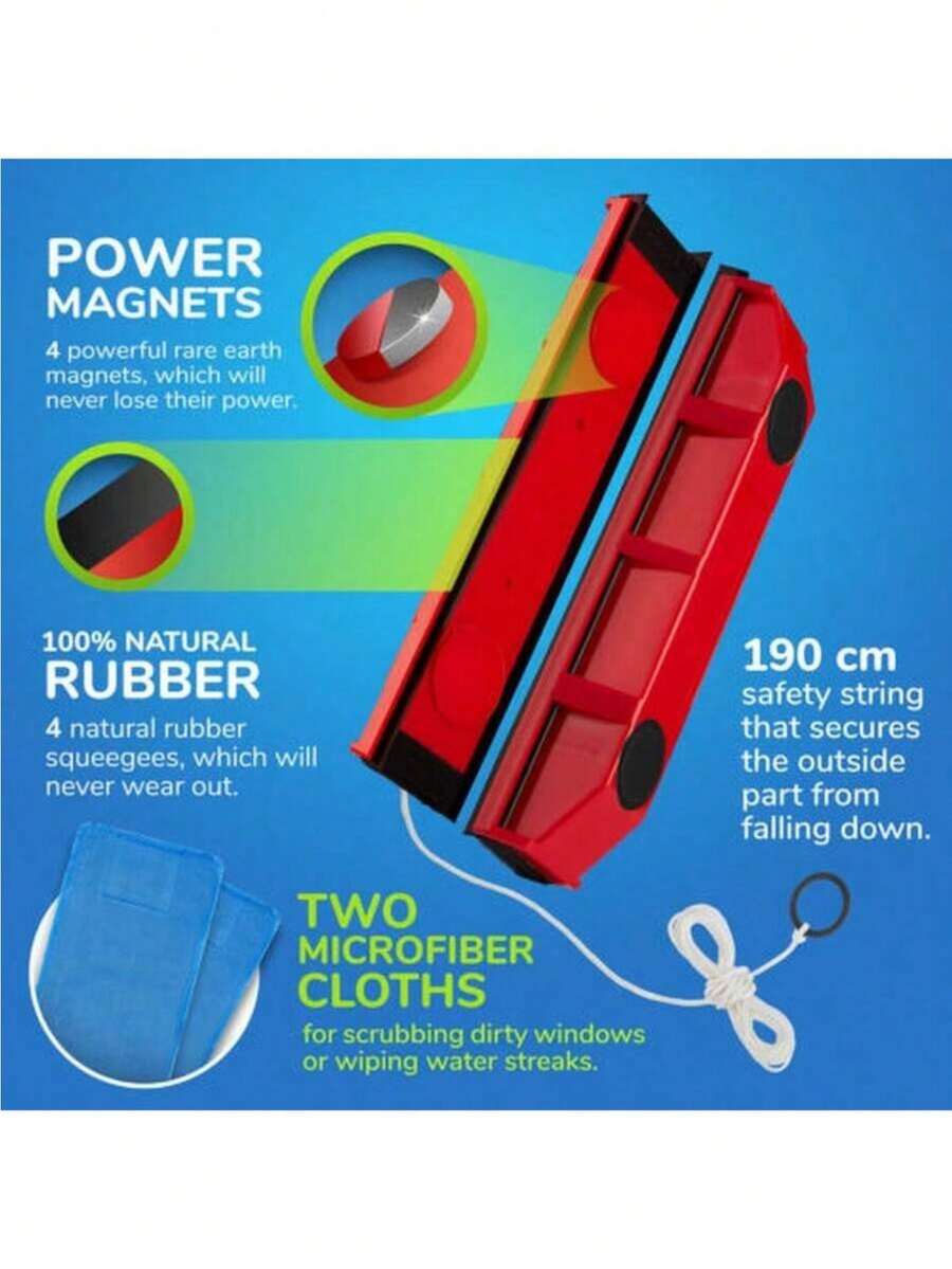 Glider S1 Single Magnetic Window Cleaner Wiper For Single-Glazed Windows Glass - Red - View 1