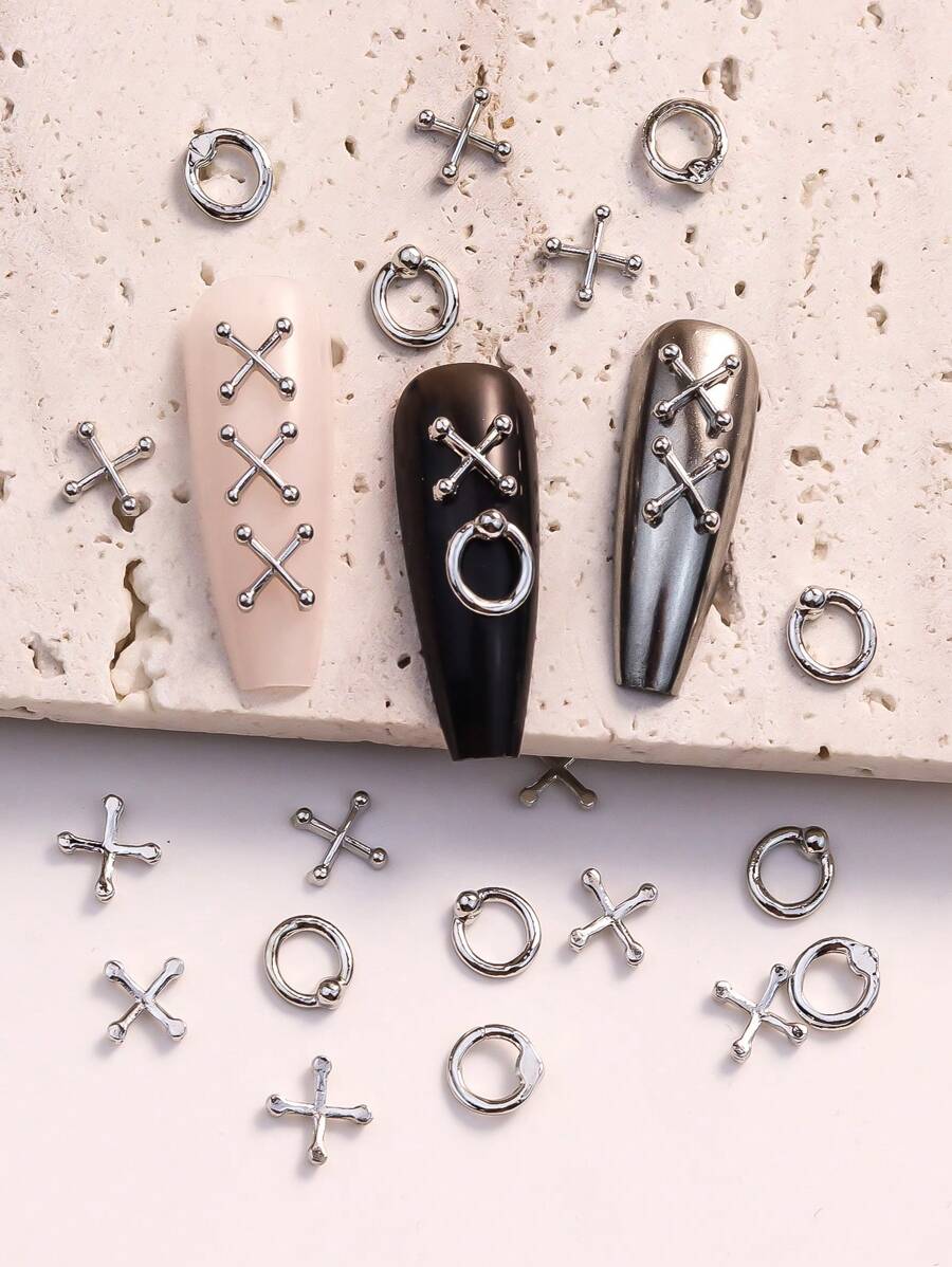 20Pcs Punk Metal Nail Art Decorations Nail Supplies Nails Nail Charms Nail Gems - Silver - View 1