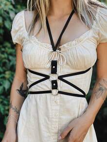 1組女性深色性感絲帶脖子、腰部、背帶,適合日常穿著 - 黑色 - 查看 2