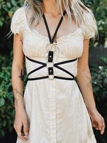 1組女性深色性感絲帶脖子、腰部、背帶,適合日常穿著 - 黑色 - 查看 1