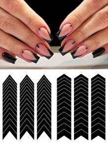 6入組簡單的法式美甲貼紙月亮v設計自粘指甲貼片指南diy基礎法式提示美甲裝飾模板工具