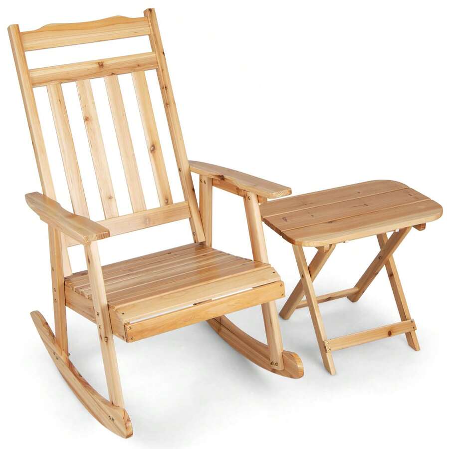 Front Porch Rocking Chair And Foldable Table Set For Outdoors-Natural - Natural - View 1