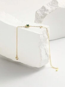 1pc S925 Sterling Silver Gold Plated Square Shaped Green Cubic Zirconia Bracelet For Women - Fashionable, Luxurious, And Versatile Gift For Women