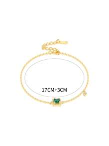 1pc S925 Sterling Silver Gold Plated Square Shaped Green Cubic Zirconia Bracelet For Women - Fashionable, Luxurious, And Versatile Gift For Women