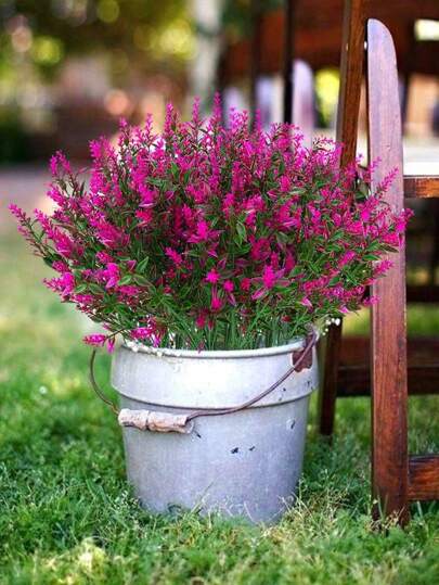 4 Bundles Vibrant Artificial Flowers Home Decor Flower In Vase, Outdoor Plants Faux Lavender Plastic Shrubs Planter Bushes Indoor Room Decor Garden Porch Window Box Pot Decor,Garden Decor,Outdoor Plant,Gardening,Fake Flowers