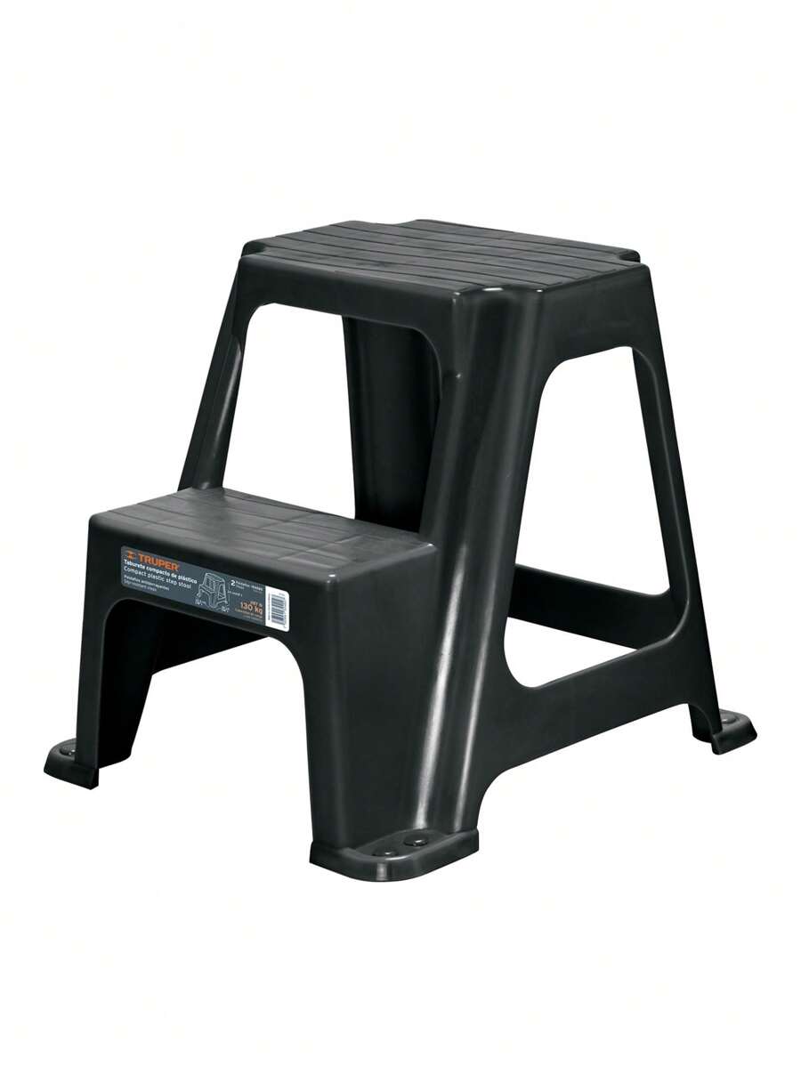 Taburete ligero de plástico, 2 peldaños, antiderrapante - Negro - Ver 1