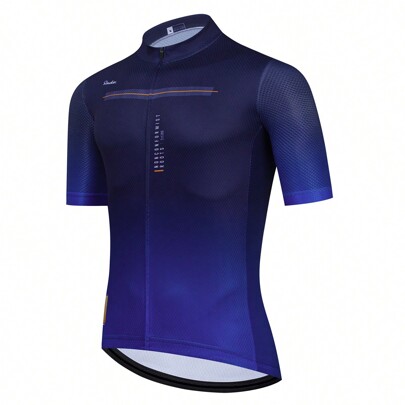 RAUDAX Gradient Blue Short Sleeves Breathable & Quick-Drying Cycling Jersey With Sleeve Cuffs For Road Bike And Mountain Bike, Summer