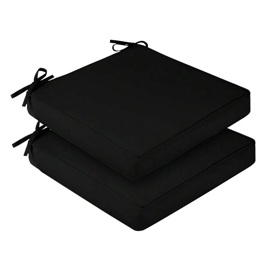 Downluxe Outdoor Chair Cushions For Patio Furniture, Waterproof Square Corner Memory Foam Patio Chair Cushion With Adjustable Ties And Portable Handle, 19" X 19" X 3" - 黑色 - 查看 1