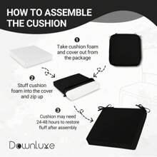 Downluxe Outdoor Chair Cushions For Patio Furniture, Waterproof Square Corner Memory Foam Patio Chair Cushion With Adjustable Ties And Portable Handle, 19" X 19" X 3" - 黑色 - 查看 7