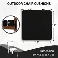 Downluxe Outdoor Chair Cushions For Patio Furniture, Waterproof Square Corner Memory Foam Patio Chair Cushion With Adjustable Ties And Portable Handle, 19" X 19" X 3" - 黑色 - 查看 6