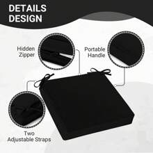 Downluxe Outdoor Chair Cushions For Patio Furniture, Waterproof Square Corner Memory Foam Patio Chair Cushion With Adjustable Ties And Portable Handle, 19" X 19" X 3" - 黑色 - 查看 4