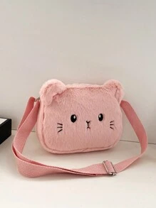Children's Lovely Plush Ins Style Cat Shaped Shoulder Crossbody Bag With Personalized And Versatility - Pink - View 2