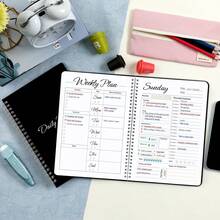 BUBU 1pc Weekly Planner - Daily Planner Hourly Schedules With To Do List Tasks,Expense Tracker And Organizing Meals,Undated 7 Days Planner Start Anytime&Two Stickers - Black and White - View 3